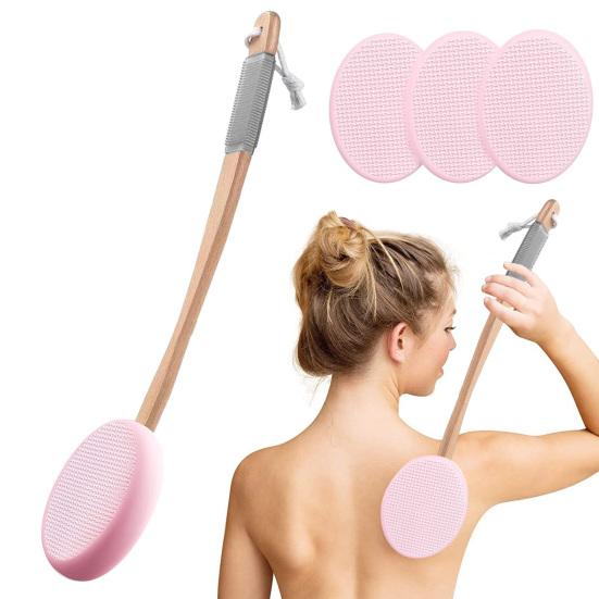 Back Lotion Applicator with Replaceable Cotton Pads Even Coverage Sunscreen Cream Applicator with Curved Handle Back Feet Cleaning Bath Scrubber