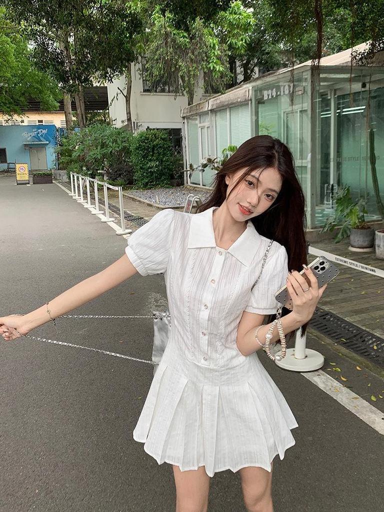 2024 Women's Summer White College-Style Short-Sleeved Dress