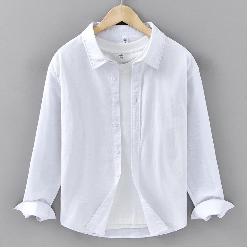 New Spring and Summer Cotton and Linen Long-sleeved Shirt Men's Solid Color Simple Loose Versatile Casual Shirt Linen