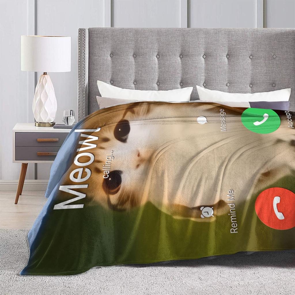 Miauw Kat Uil Bellen Telefoon Thema Warme Gezellige Deken Esthetische Reis Plaid Home Decor Flanellen Sprei Bank Bed Cover
