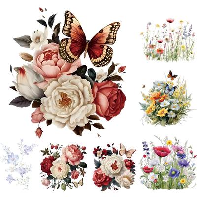 Lebhafte Blumen Aufbügel-Transfer-Aufkleber Druck auf T-Shirt Kleider Hitzepresse Applikationen DIY Cartoon Blumen Patches Wunderschön