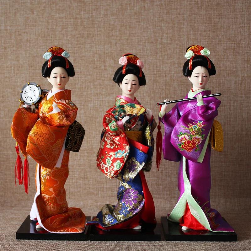 30cm Japanese Lovely Geisha Figurines Dolls with Beautiful Kimono New House Office Decoration Miniatures Birthday Gift