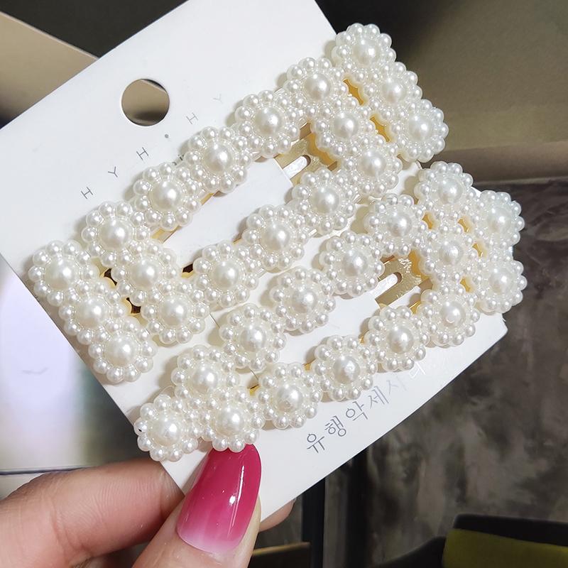 Pearl Hair Clip For Women Korean 3/4pcs Geometric Hairpins Set Hair Berrettes Girl Hairgrip Side Clip Hair Accessories