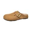Retro simple lazy slippers shoes shallow mouth bag head half drag flat heel leather belt buckle