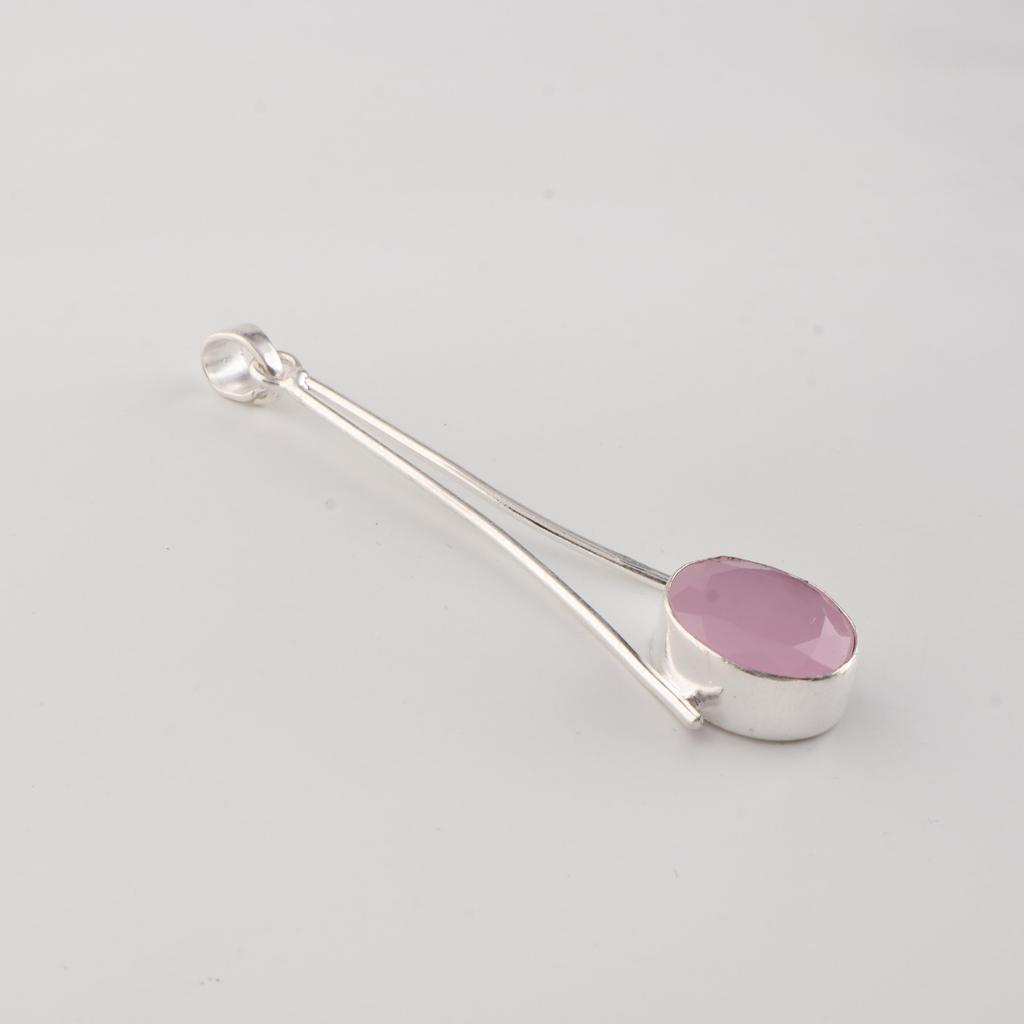Rose Chalcedony Gemstone 925 Sterling Silver Partywear Jewelry Handmade Long Pendant 1.79" PP-69-14