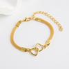 Adjustable Double Heart Bracelet Metal Mesh Chain Link Fashion Zircon for Women Men Anniversary Birthday Gift