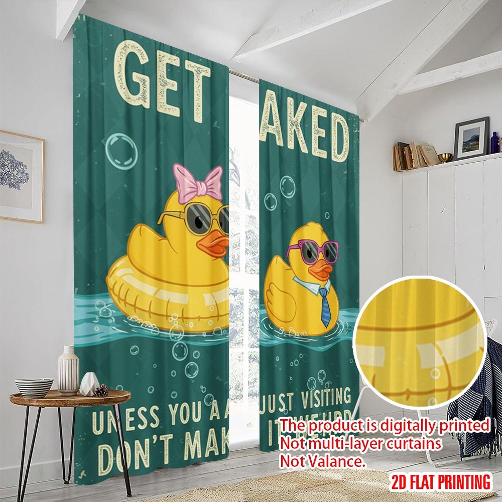 2pcs 2D flat printing Window Curtains Rubber Ducks Pool Summer Polyester Without Electricity Festive Holiday Perfect for Festive