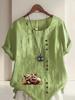 Women's Fashion Couple Bear Print Round Neck Short Sleeve T-shirt Summer Casual Cotton Linen Graphic Shirt Leisure Loose Blouse Tops