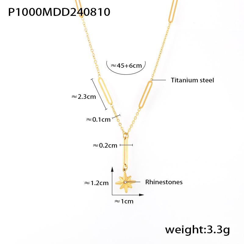 

Ожерелье с подвеской в виде восьмиконечной звезды и бриллиантами - легкая роскошная цепочка на ключицу из титановой стали для женщин
