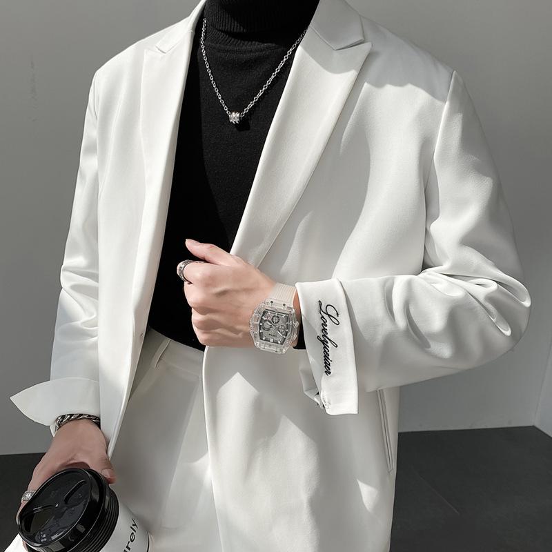 Men's Trendy Light Mature Style Embroidered Suit - Korean Yuppie Streetwear