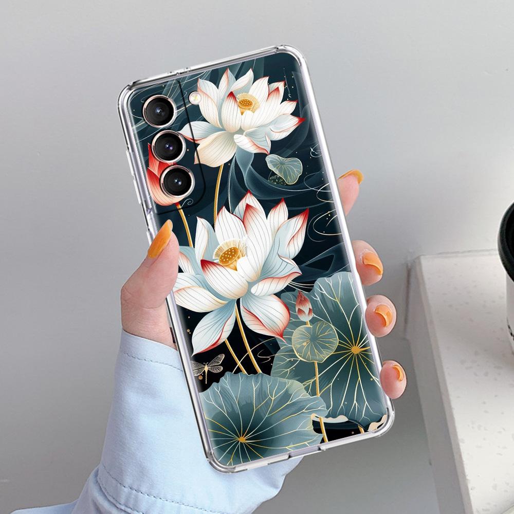 Phone Case For Samsung Galaxy S26 S25 S24 S23 S22 Ultra S20 S21 FE 5G Plus Soft Clear Cover Lotus Pattern