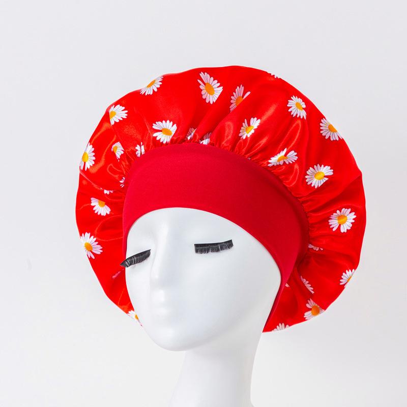 European American Print Satin Sleep Cap - Wide Brim Silky Hair Protection Hat for Women