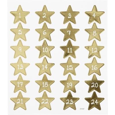 Stickers - Creotime - Advent Calendar Golden Stars - 24 Pcs - Party Decoration - Child