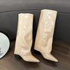 Women Pointed Toe Thick Heel High Shaft Slip On European Style High Boots