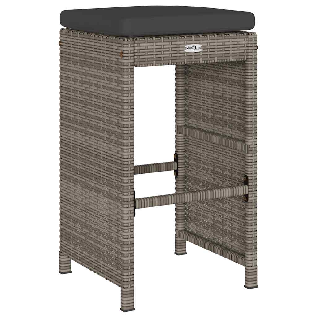 Garden Bar Stool with Cushions 2 pcs Grey Poly Rattan