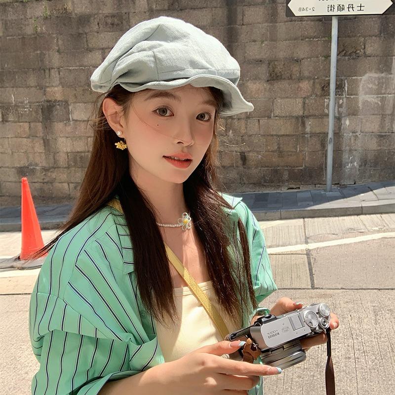 Niche Design Cotton and Linen Pleated Cloud Beret Female Autumn and Winter Retro Versatile Painter Hat Showing Face Small Hat