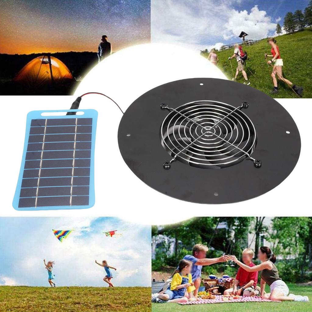 Solarbetriebener Abluftventilator Rund 5W Tragbarer Solarpanel-betriebener Ventilator Leise für Hühnerställe Gewächshäuser Schuppen Tierhäuser Blau