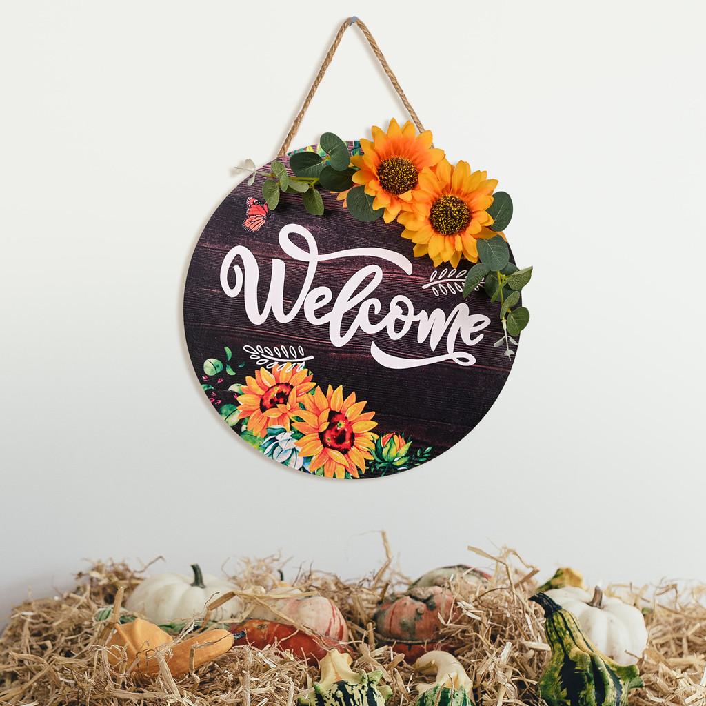 Sunflower Welcome Cheerful Circular Door Sign For Cozy Fall Atmosphere Home