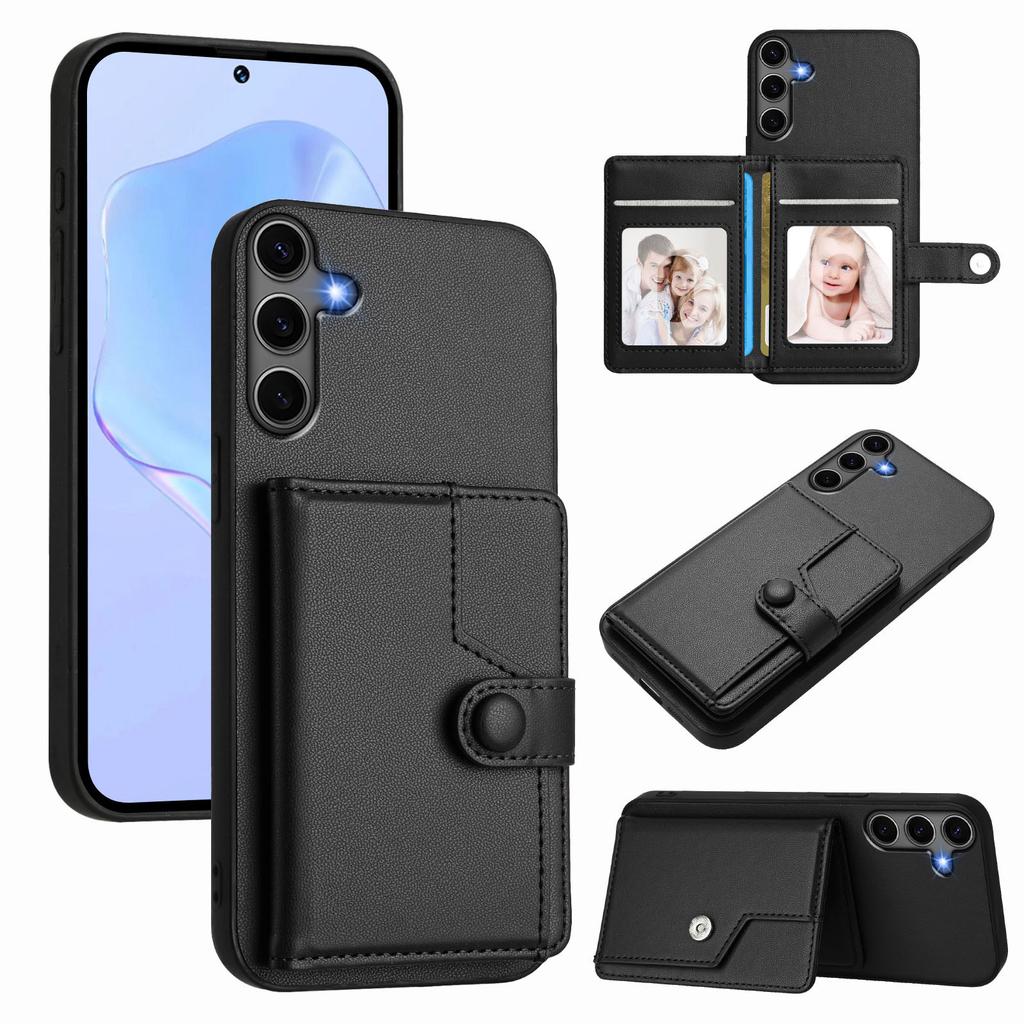 For Samsung Galaxy S25+ Case RFID Blocking Card Holder Kickstand TPU + PU Leather Phone Back Cover