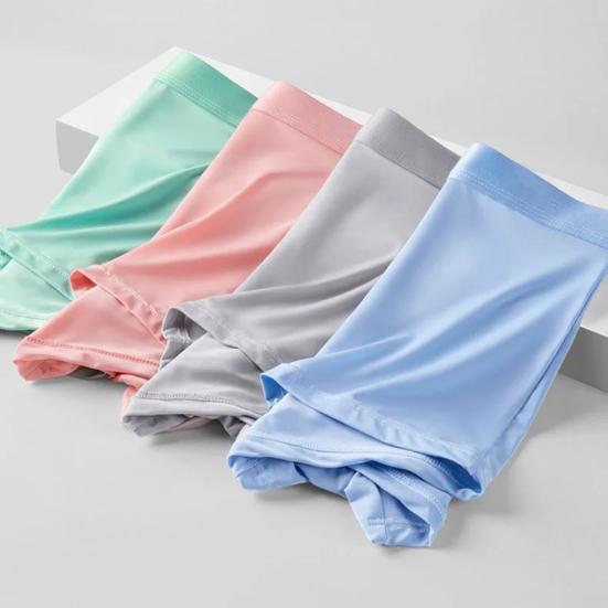 Men Boxer Underwear Elastic Mid-rise Tight Cut U-Convex Shorts Briefs Solid Color Summer Thin Ice Silk Panties