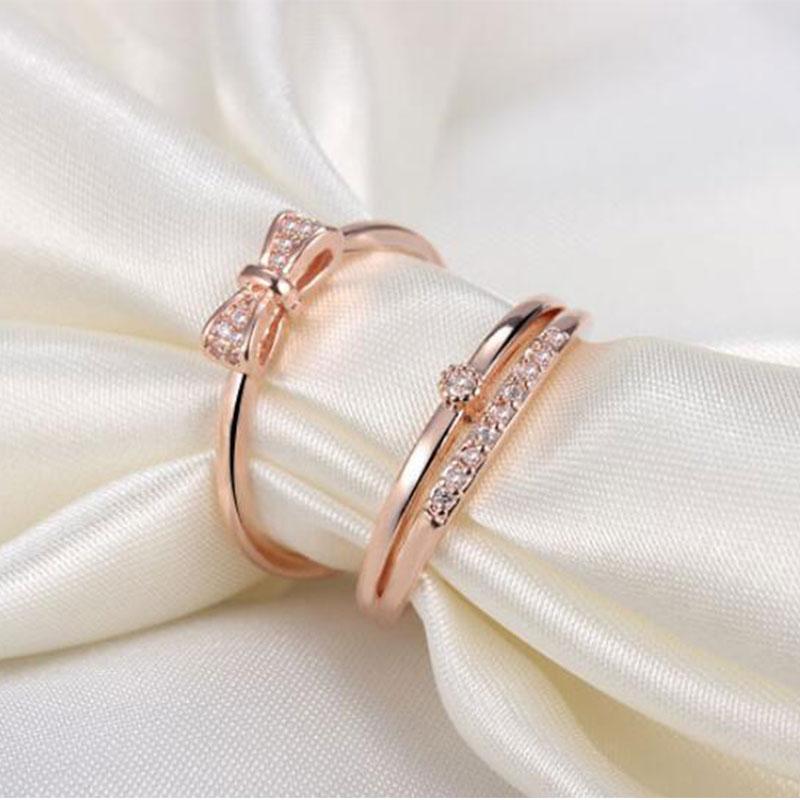 

ANENJERY серебряные кольца с мозаикой и цирконием с бантом, многослойные открывающиеся кольца для женщин, подарок S-R340 Resizable розового золота