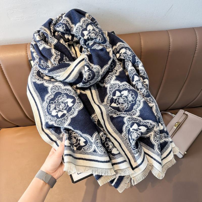 Design sense versatile accessories large shawl thickened warm scarf elegant celebrity shawl outer scarf