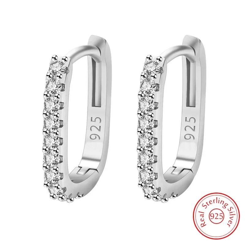 Hot Popular 925 Sterling Silver Charms Crystal Jewelry Fashion Zircon Circle Hoop Earrings For Woman Lady Wedding Party Gift