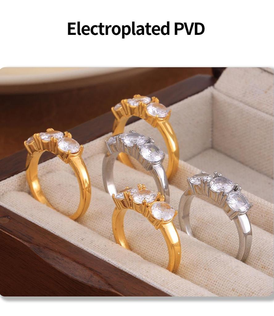 Elegant French Minimalist Gold-Plated Titanium Ring Set with Cubic Zirconia