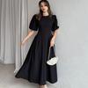2025 Summer Puff Sleeve Tie-Up Dress: Cute & Versatile Solid Color for Women