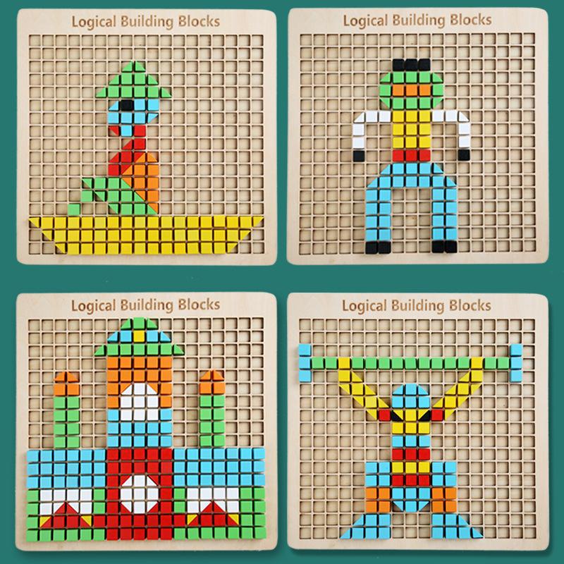 Holz Kinder Spaß Mosaik Puzzle Frühe Bildung Kognitiv Interaktiv Konzentrationstraining Pädagogische Puppe Spielzeug