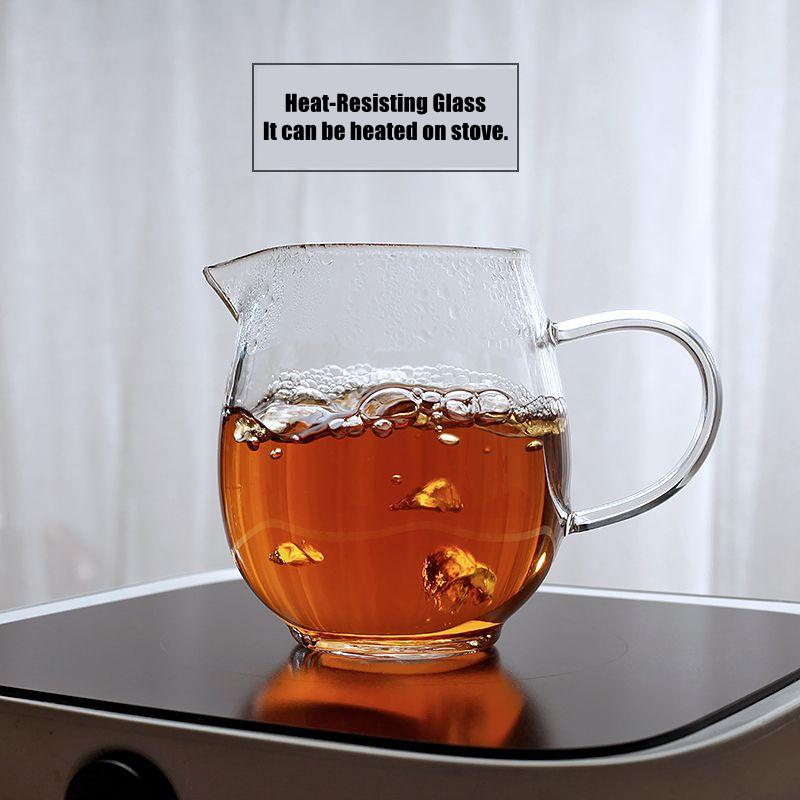 Heat-Resistant Borosilicate Glass Tea Pitcher Set with a Strainer, Chinese Tea Set Accessory, Chahai Divider, Coffee Milk Jug