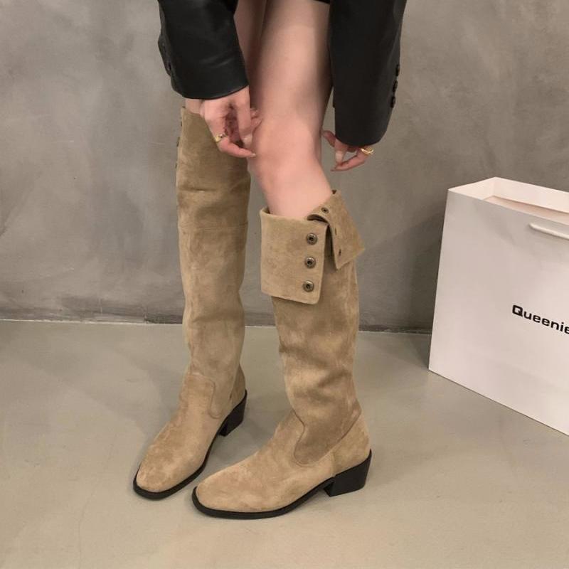 Thick heeled black high boots, over the knee boots, long boots, women's shoes, 2025 new autumn and winter skinny boots, long knight boots