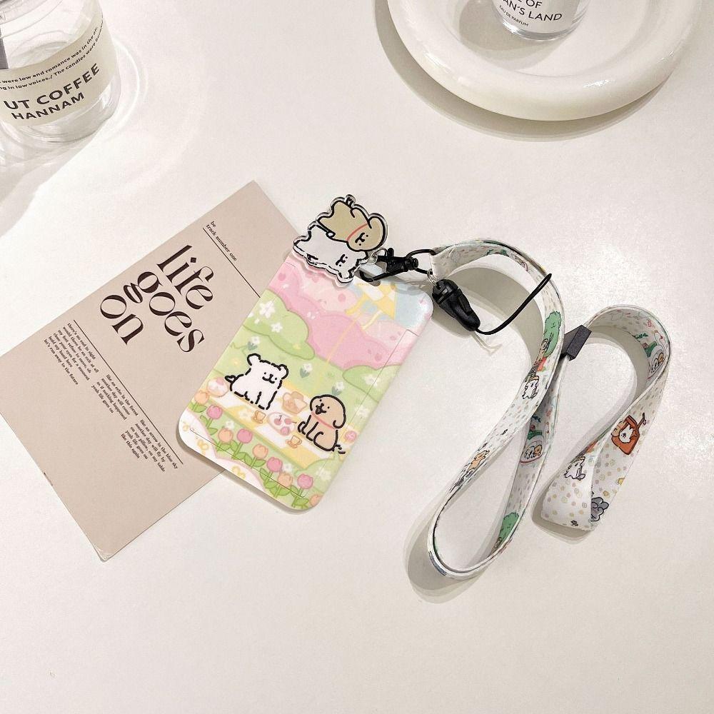 

Cartoon Dog Line Dog 3 Inch Photo Card Bag 3 Inch Anti-lost Bus Card Case Key Chain style 4