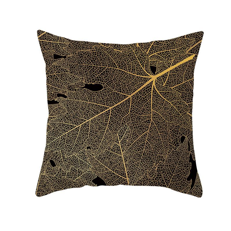 Home Furnishings Black Gold Leaf Print Cushion Cover Office Cushion Cover Waist Pillow Cover