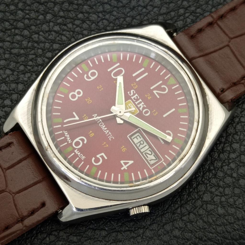 SEIKO 5 AUTOMATIC 7009A VINTAGE JAPAN MENS MAROON COLOR DIAL WATCH a701485-5