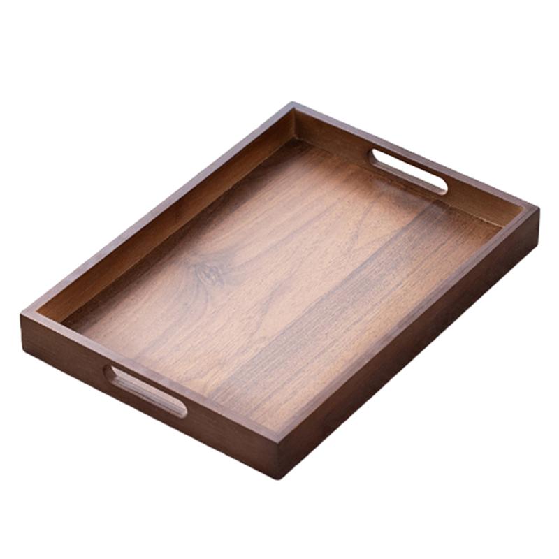 A25F-Large Size Rectangular Bamboo Wood Tea Display Tray Handle In Plate Walnut Color For Home Use Japanese Cup Storage Set 35*2