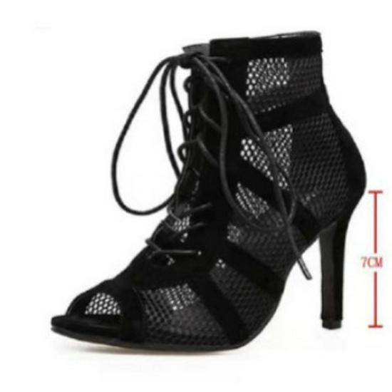 Schwarze Mesh-Wildleder Riemchen-High Heels - Elegante Übergröße Mode für Damen