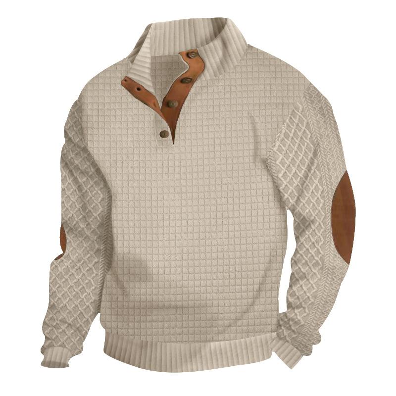 Spring and Autumn Splicing Small Checked Men's Long Sleeve Casual Top Embroidered Cardigan Pullover Sweater