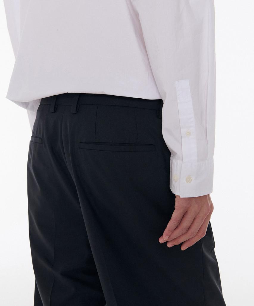 MUSINSA STANDARD Summer Wool Two-Pleat Wide Hidden Elastic Waist Slacks [Navy]