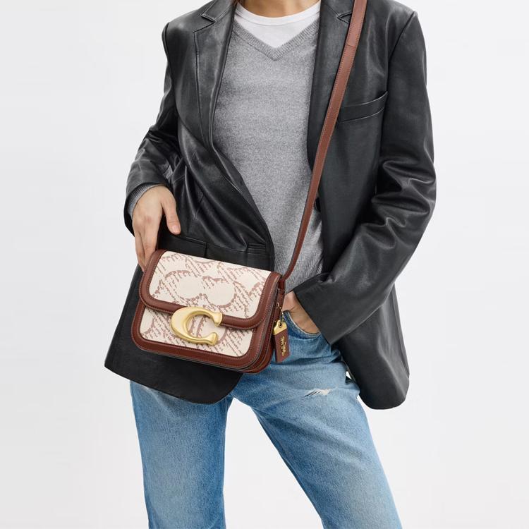 Coach Idol 21 Metal Logo Chain Shoulder Strap Signature Canvas And Leather Crossbody Bag Small Women Handbags Natural CAM11-B4NP