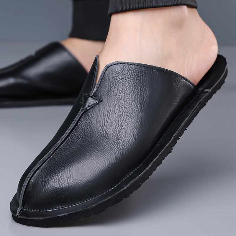 Herren Pantoffeln Handgemacht Einfache flache Sandalen Braunes Leder Schwarze Sommer Römische Sandalen Geschlossene Zehen Strand Schuhe Übergröße