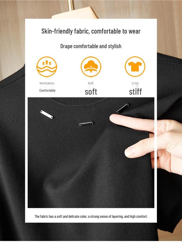 Plus Size Men's Round Neck Short Sleeve Knit Pullover - 2025 Autumn/Winter Collection