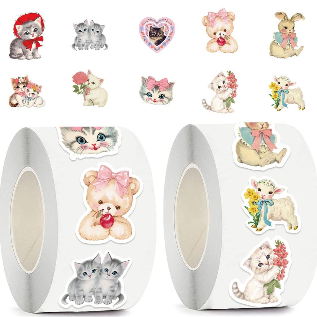 500 Pictures/roll Roll Sticker Hot-selling Tape Cartoon Bear Aesthetic Sticker Hand Account Material Decorative Envelope Mouth