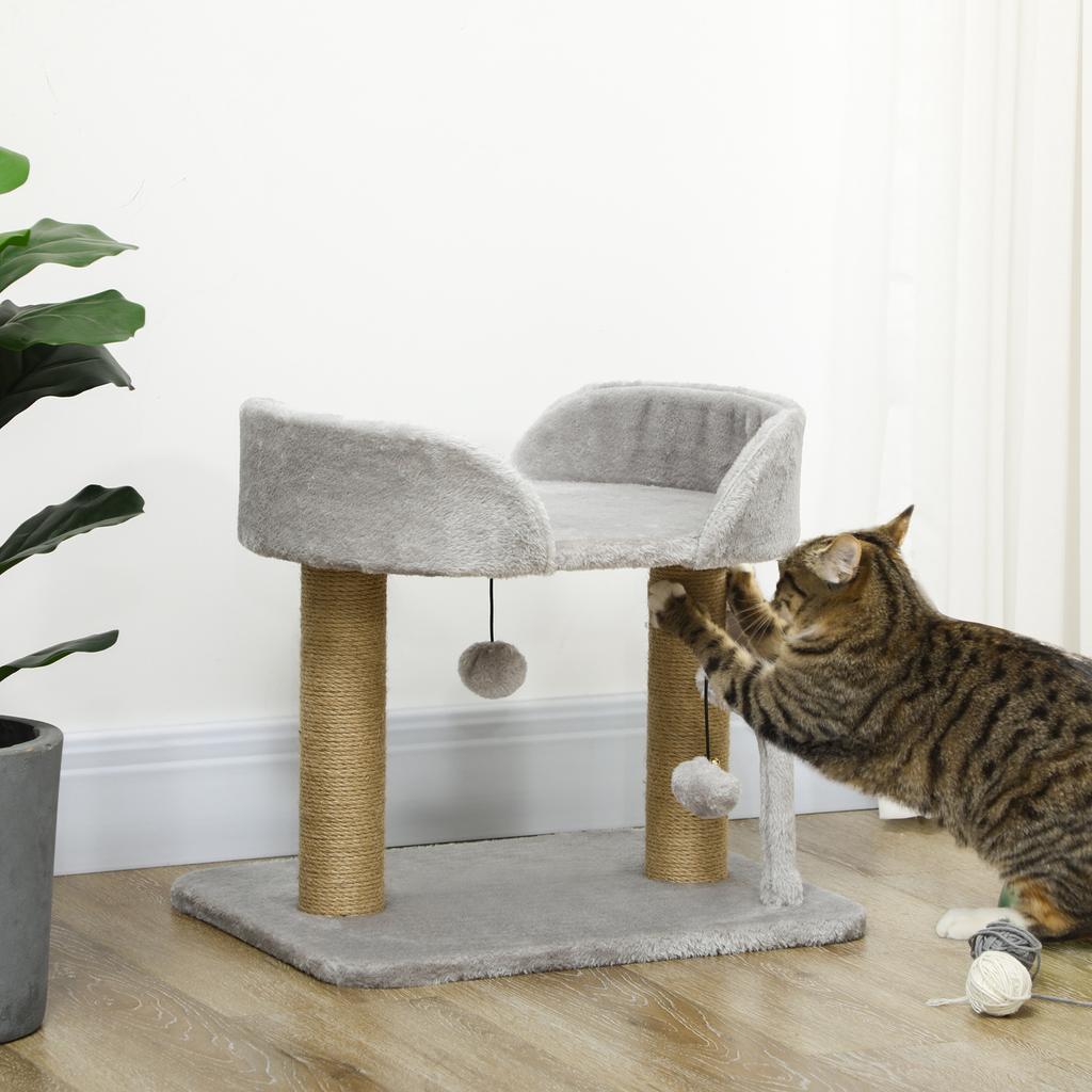 Cat Tree with Jute Scratching Post, Bed and Balls, 48x38x42 cm, Grey