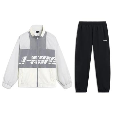 Li Ning Sports Lifestyle Series Letter Print Loose Stand Collar Jacket Woven Cuffed Quick Dry Knitted Long Pants Casual Sports Set AJDT405-3+AYKT415-1