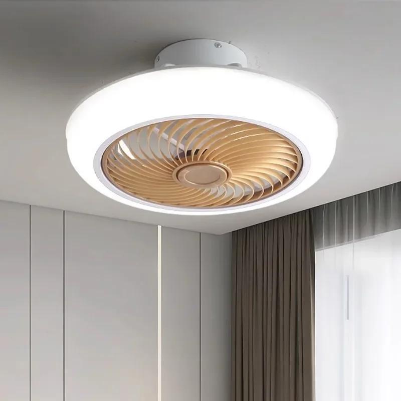 Nordic LED intelligent ceiling fan with light remote control invisible blade extendable silent bedroom decoration fan light