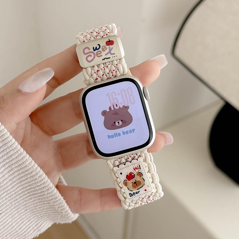 Applicable to iwatch10th generation cute bear nylon woven magnetic strap applewatch new s9/876SE