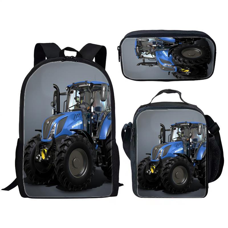 Klassieke Populaire Farming Simulator tractor 3D Print 3 stuks/Set leerling Schooltassen Laptop Dagrugzak Rugzak Lunchtas Etui