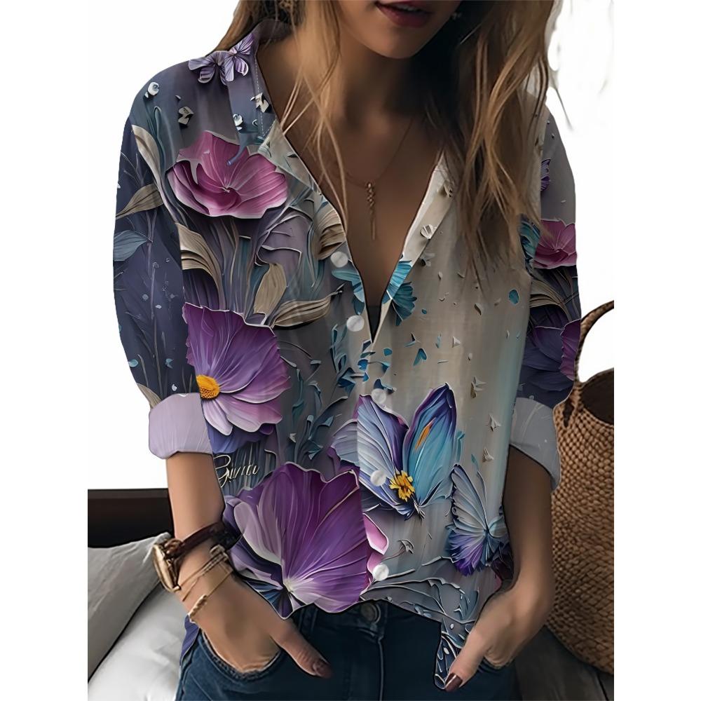 Camicia Minimalista Estiva con Stampa Digitale Floreale Camicia Bottoni Top per Vacanze Hawaiane in Spiaggia Camicia Casual da Donna