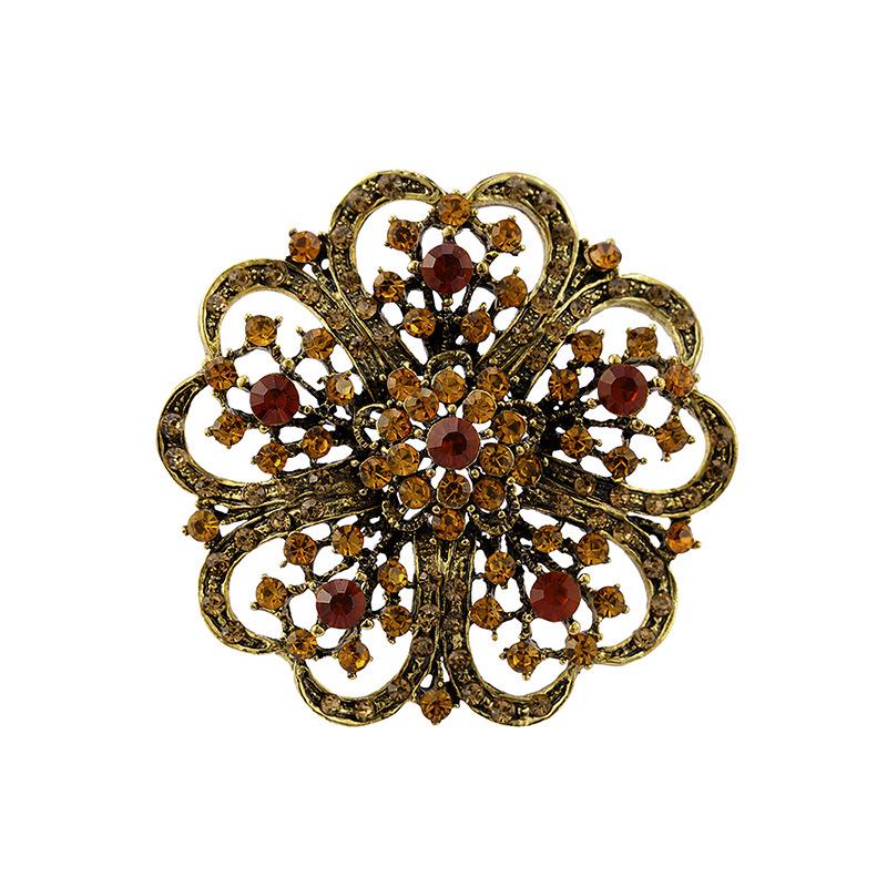 Bo Xin Yun Crystal Flower Brooch: Retro European  American Rhinestone Pin for Suits